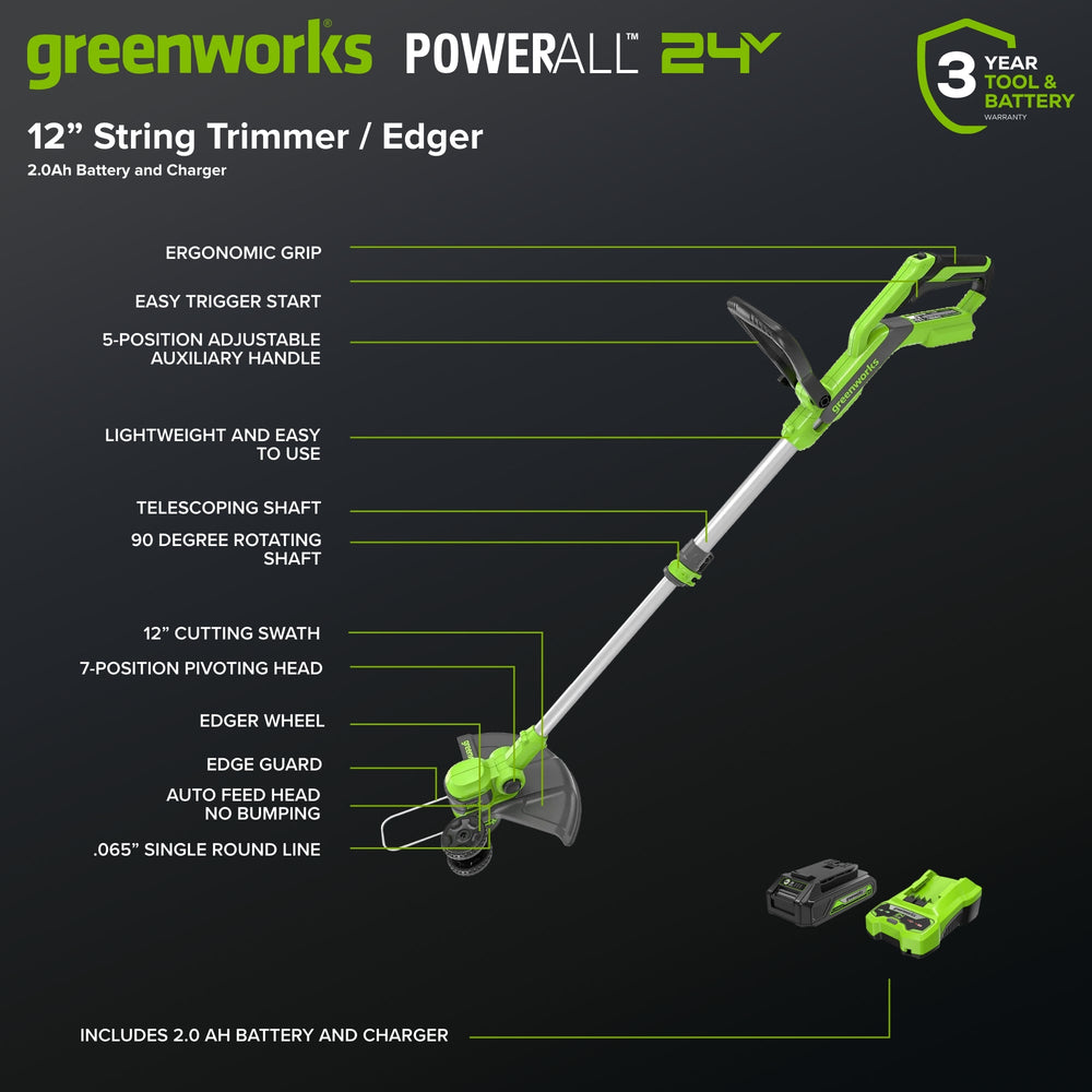Greenworks ST24B217 Cordless Trimmer Kit 30.5cm 24V