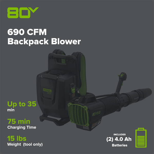 Greenworks BLB492 Cordless Backpack Blower Kit 80V 4.0Ah