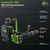 Greenworks BLB492 Cordless Backpack Blower Kit 80V 4.0Ah