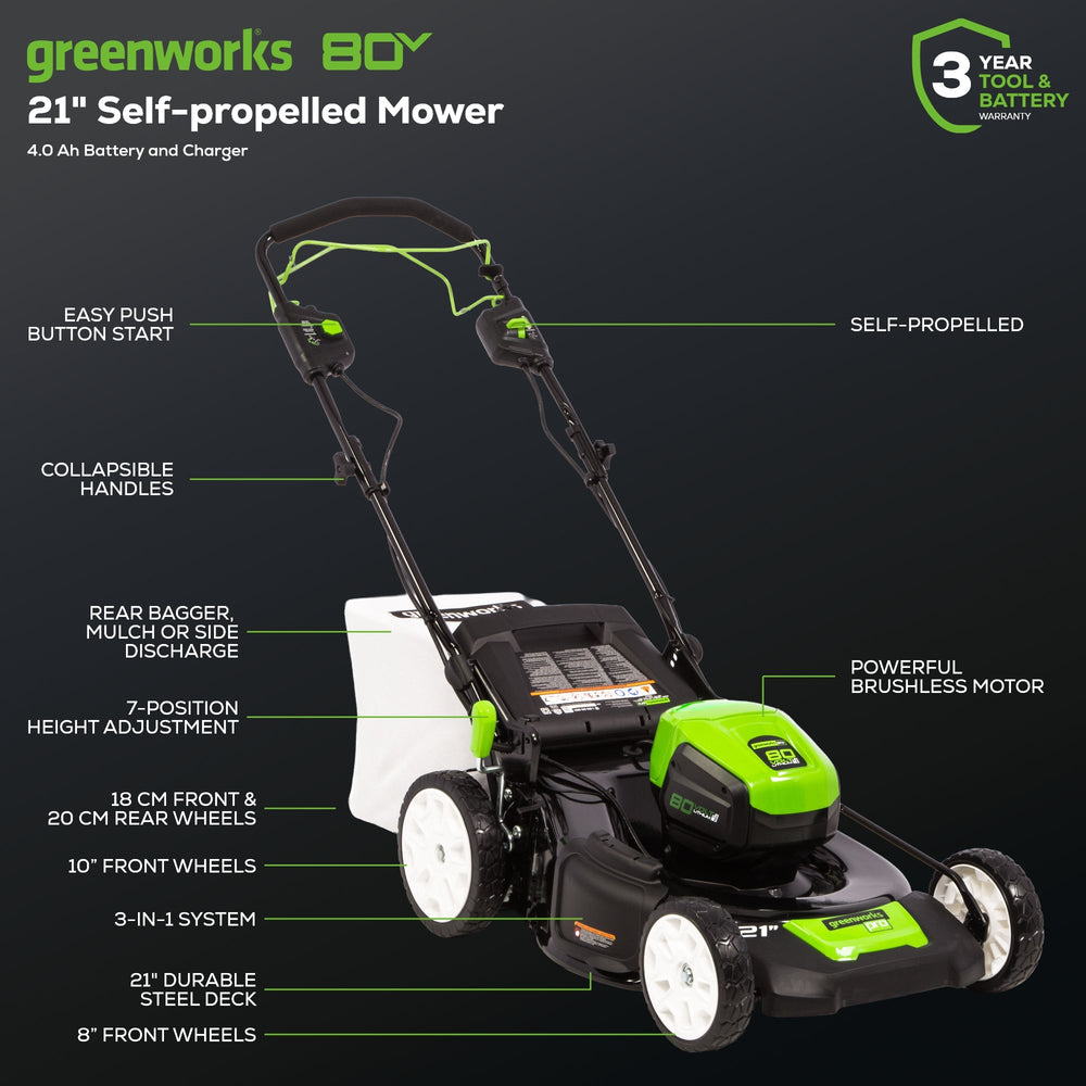Greenworks LM2138S Cordless Mower Kit 53.3cm 80V 4.0Ah