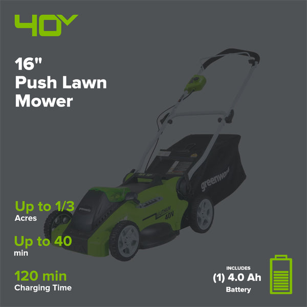 Greenworks LM1604 Cordless Mower Kit 40.6cm 40V