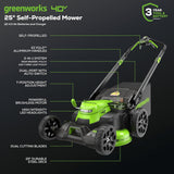 Greenworks MO40L515 Cordless Mower Kit 63.5cm 40V 4.0Ah