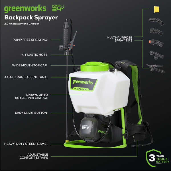 Greenworks BS4A2 Cordless Backpack Sprayer 15.1L 24V