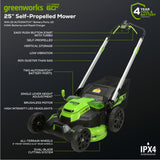 Greenworks MO60L427 Cordless Mower Kit 63.5cm 60V 4.0Ah