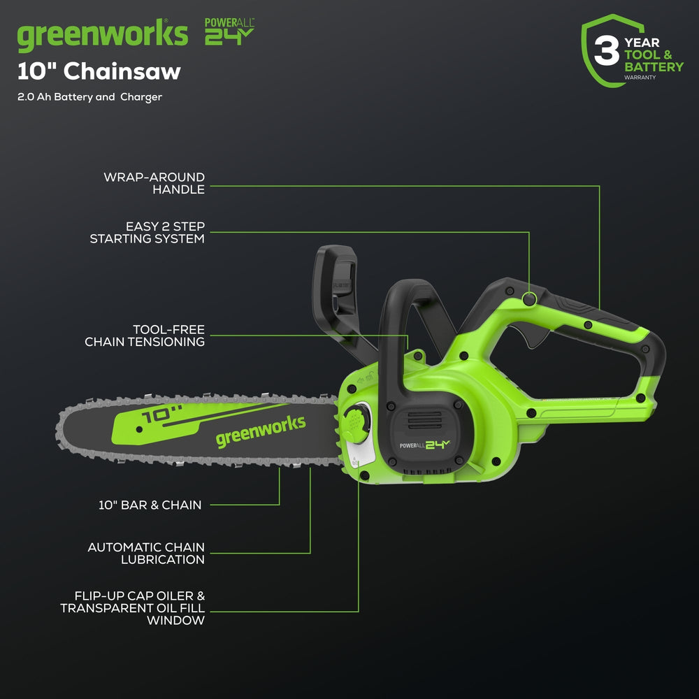 Greenworks CS24B210 Cordless Chainsaw 25.4cm 24V